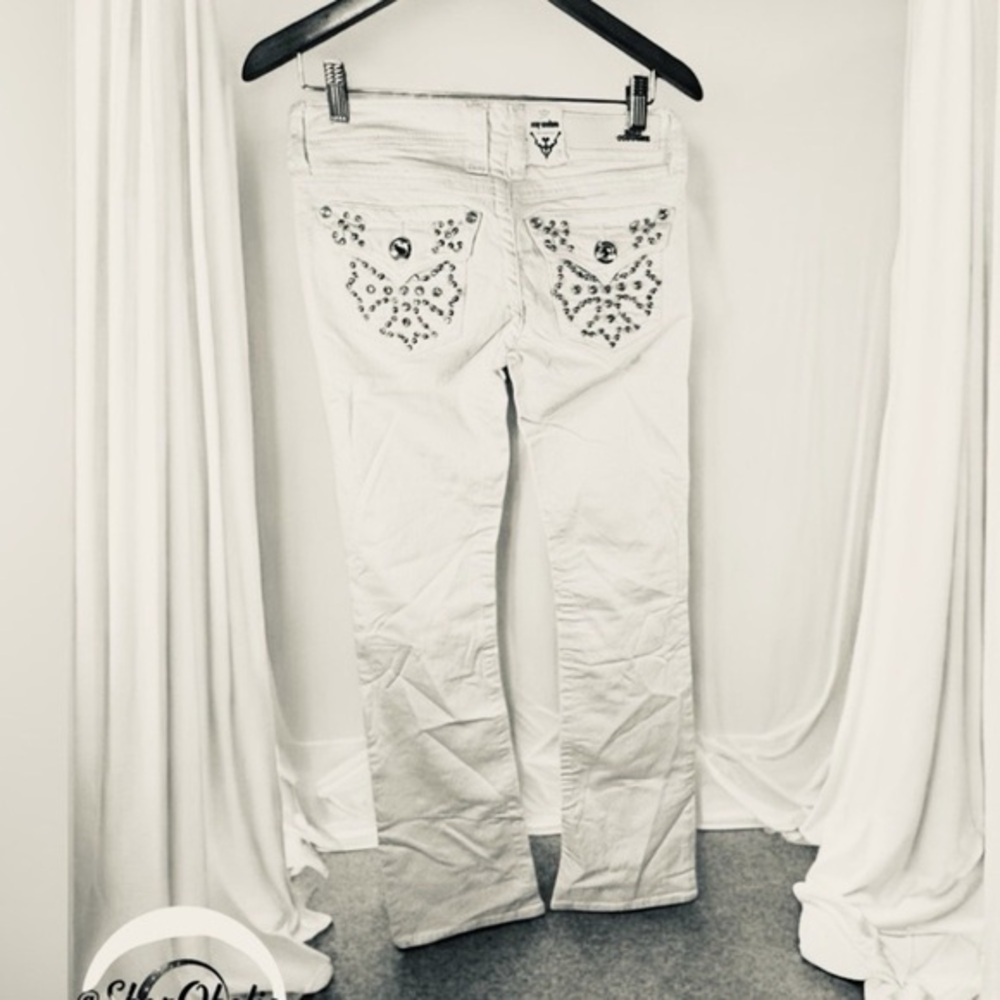 Rhinestone Jeans White Bootcut Jeans Size 7 Studded Rhinestone Pockets cowgirl